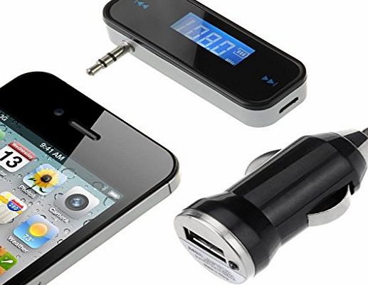 [With Car Charger] VicTop� 3.5mm In-car FM Transmitter Radio Adapter for iPod iPad iPhone 6 5S 5C 5 5G 4S 4 3GS 3G Samsung Galaxsy S4 S3 Note 3 HTC One M7 / Mini Sony LG Blackberry Nokia Motorola, Tab